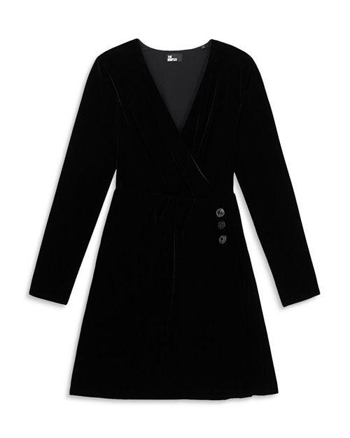 

Бархатное мини-платье с искусственным запахом The Kooples, цвет Black