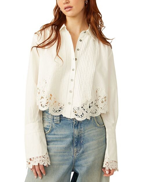 

Рубашка с кружевной отделкой Hooked On You Free People, цвет White