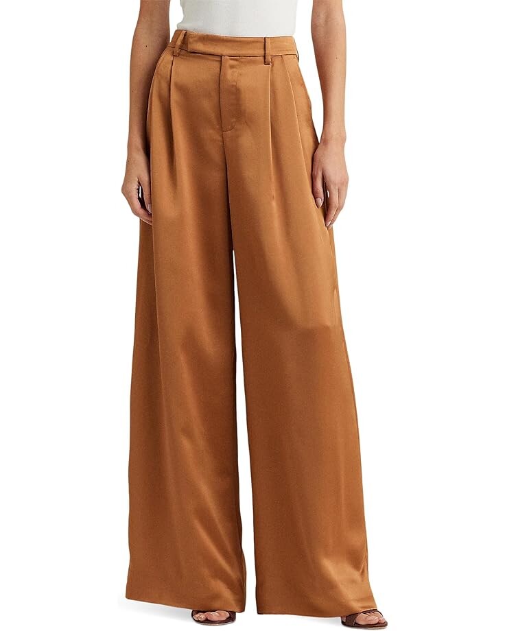 

Брюки LAUREN Ralph Lauren Pleated Satin Charmeuse Wide-Leg, бронзовый, Коричневый