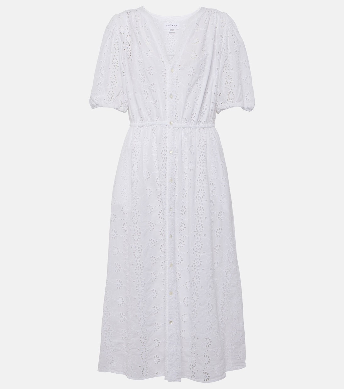 

Хлопковое платье миди Broderie anglaise Velvet, белый