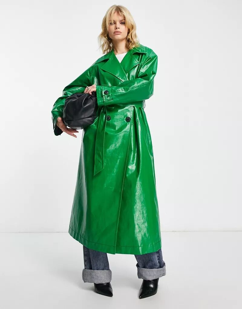 

Зеленый льняной тренч с покрытием ASOS