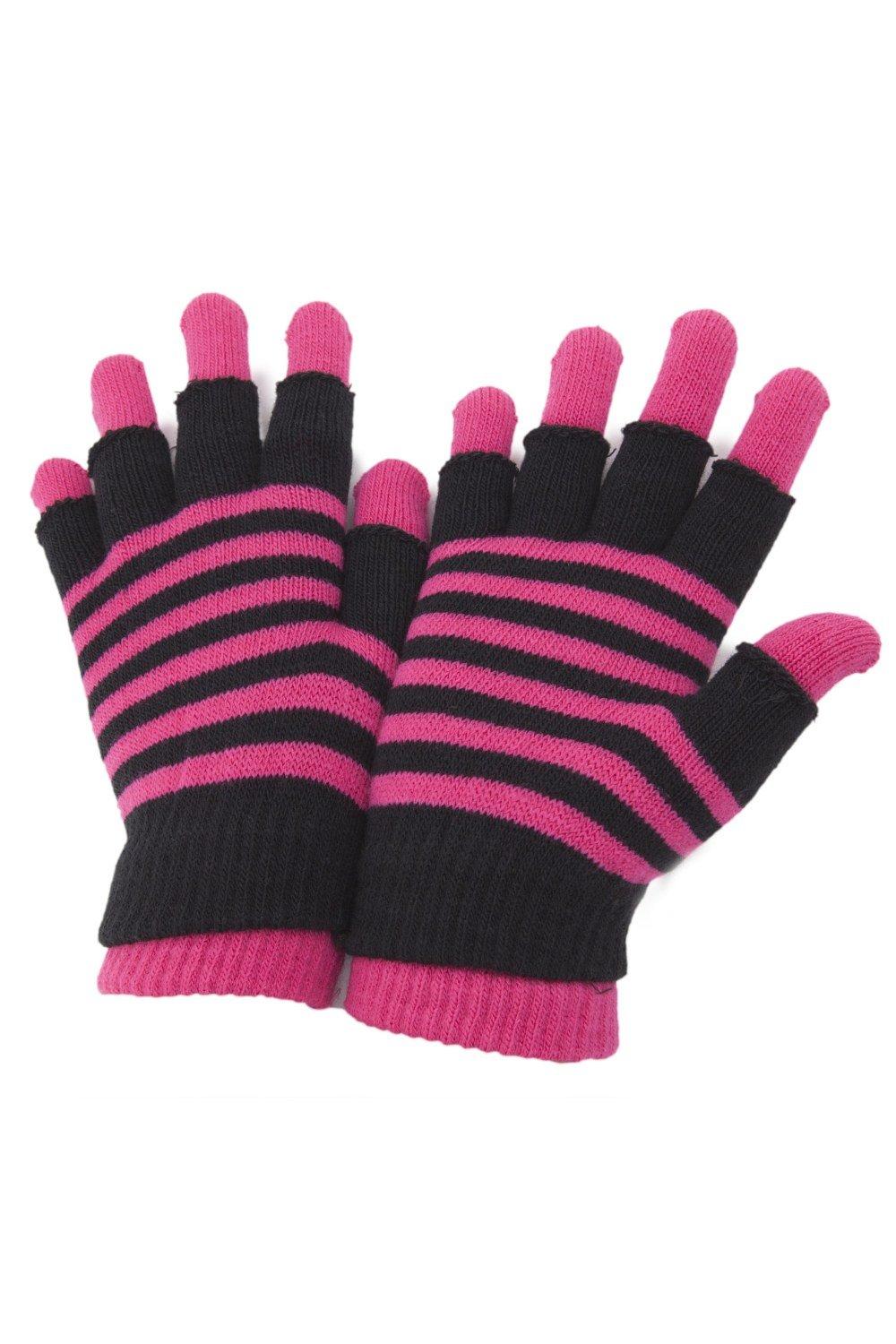 Полосатые термоволшебные перчатки 2 в 1 (без пальцев и с полными пальцами) Universal Textiles, розовый перчатки с пальцами и без пальцев h