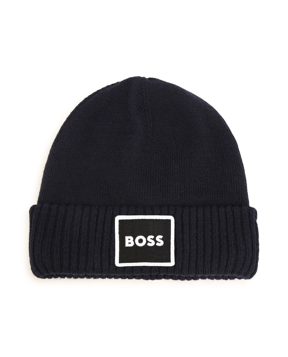 

Шапка для мальчика с ребристым клапаном BOSS Kidswear, темно-синий