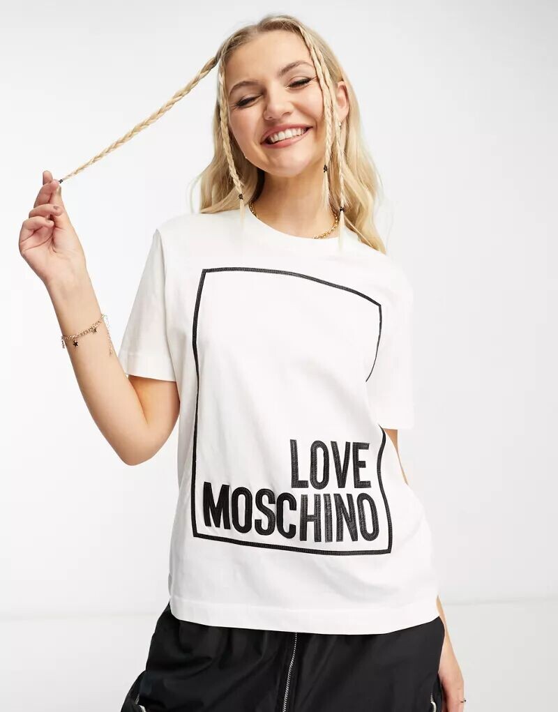 

Белая футболка с квадратным логотипом Love Moschino
