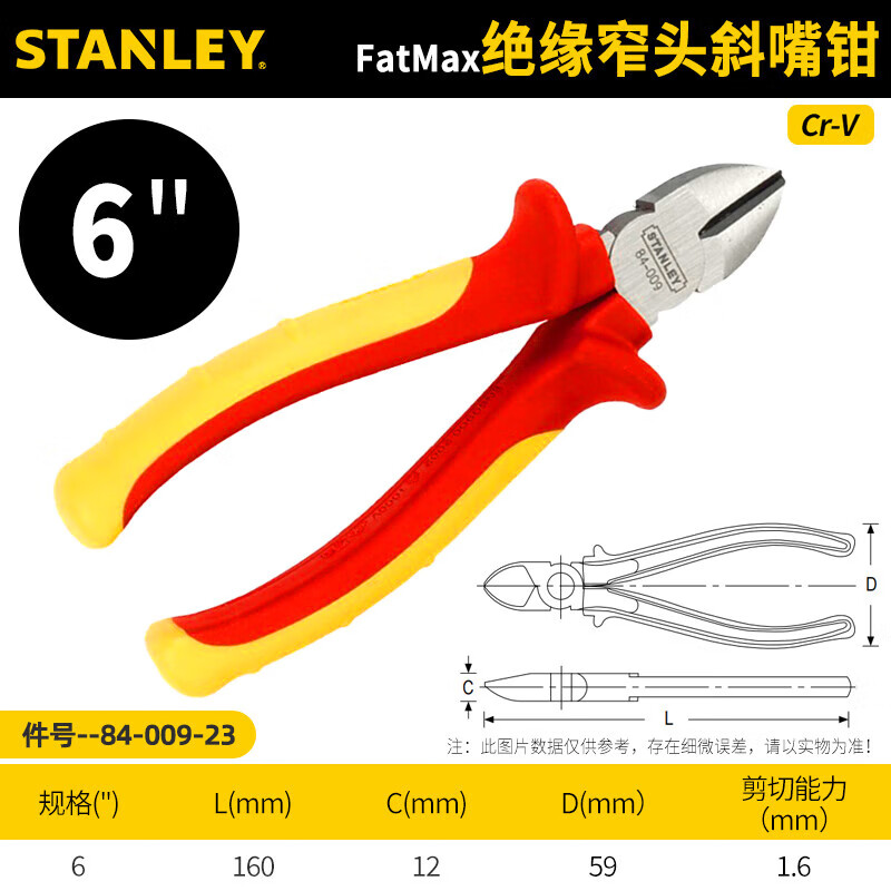 Stanley Диагональные плоскогубцы с узкой головкой и изолированной головкой FatMax, диагональные плоскогубцы для ремонта электрики, диагональные плоскогубцы, кусачки, изогнутые плоскогубцы 84-009-23