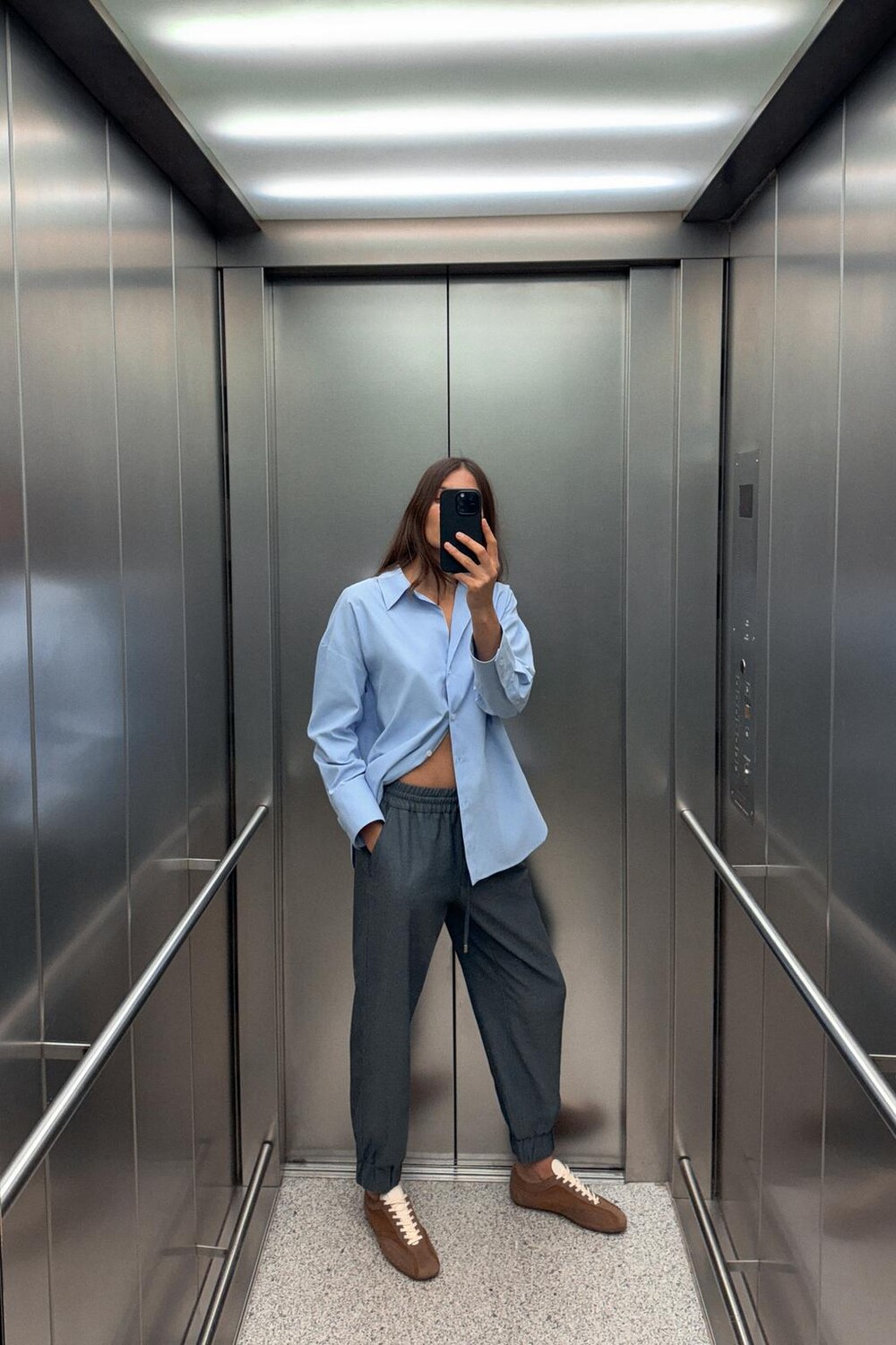 

Базовая рубашка из поплина ZARA, светло-голубой