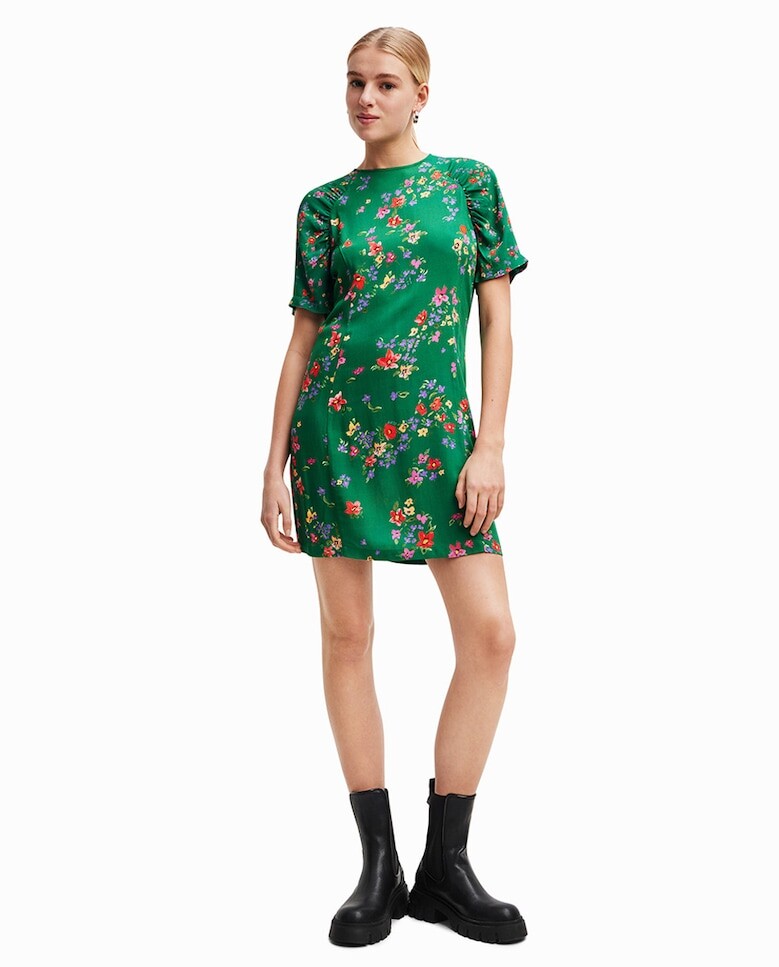 

Короткое платье с цветочным принтом Desigual, темно-зеленый