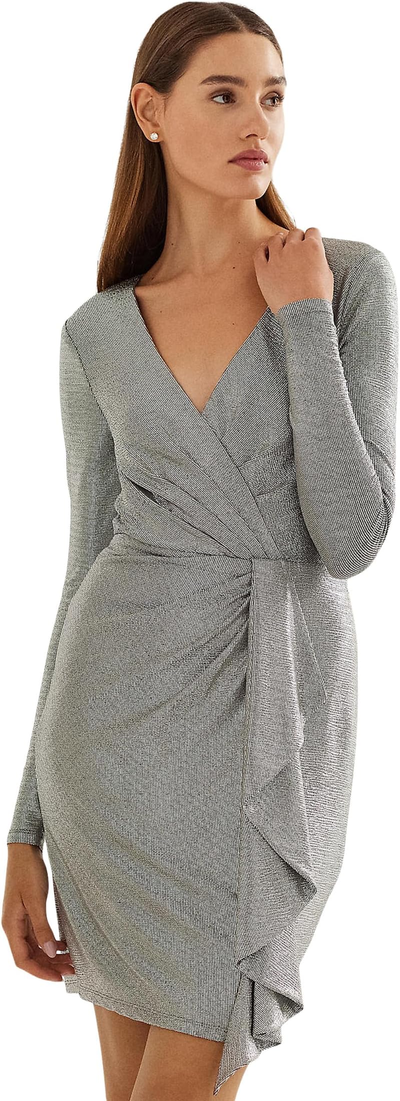 Коктейльное платье из металлизированной вязки LAUREN Ralph Lauren, цвет Modern Slate/Silver Foil