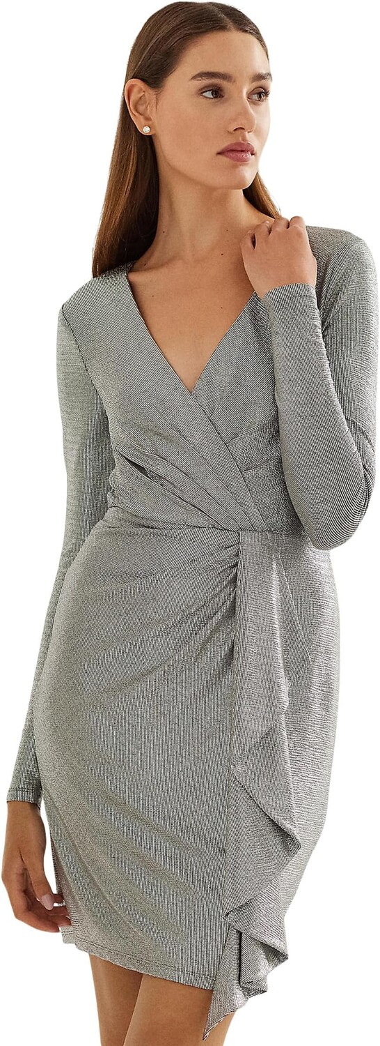 

Коктейльное платье из металлизированной вязки LAUREN Ralph Lauren, цвет Modern Slate/Silver Foil