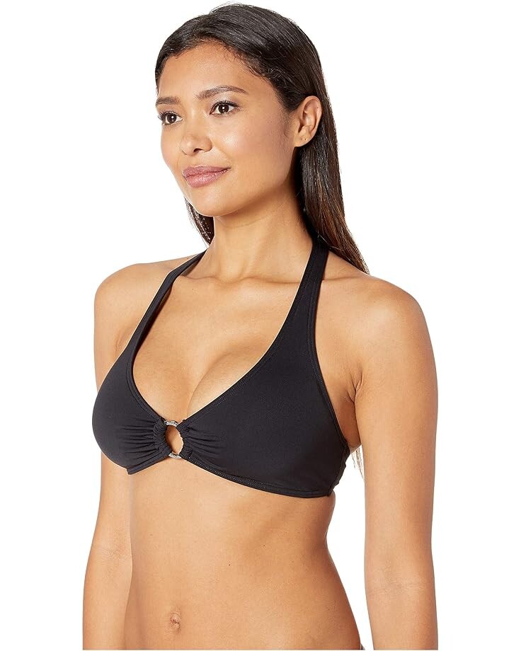 

Топ бикини Michael Kors Iconic Solids Logo Ring Halter Bikini Top, черный