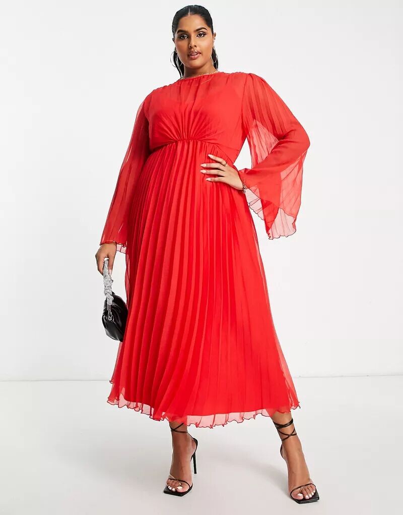 

Красное платье миди со складками и рукавами-трубами ASOS DESIGN Curve