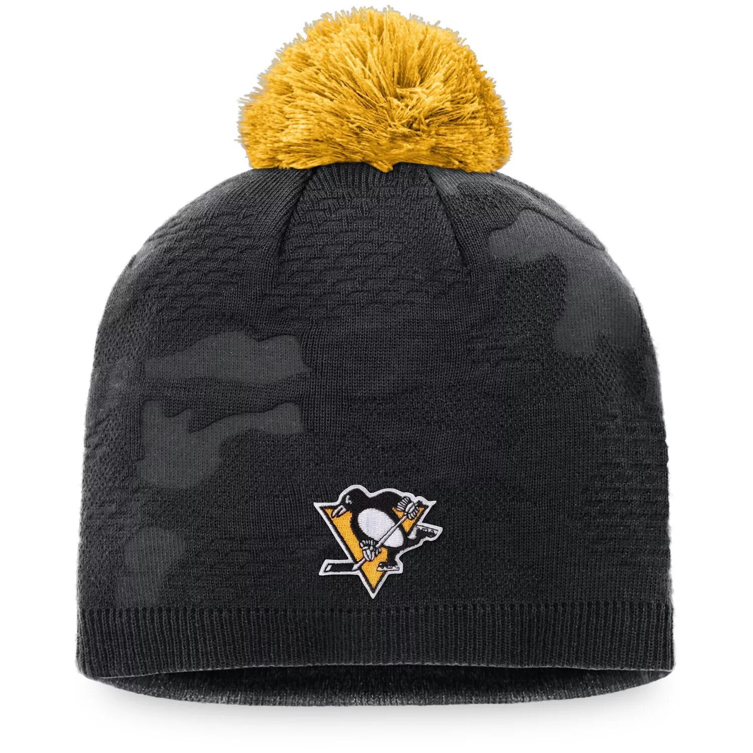 

Женская фирменная черная/золотая шапка Fanatics Pittsburgh Penguins Authentic Pro Team с помпоном для раздевалки Fanatics