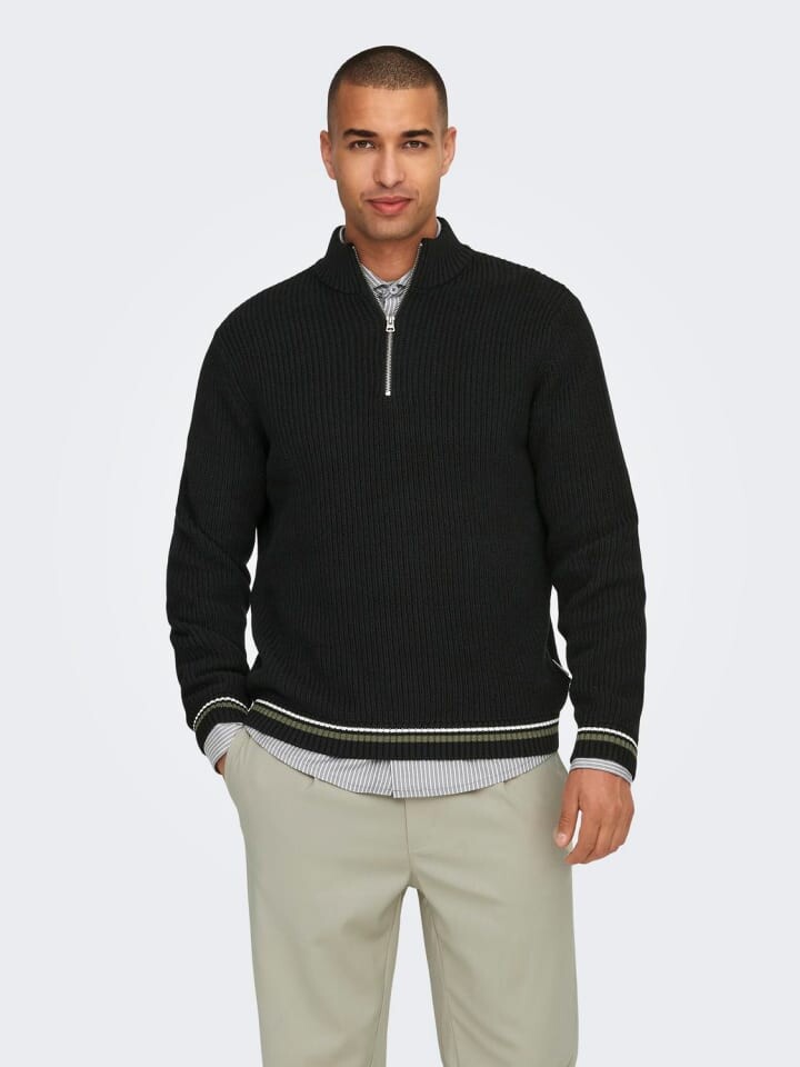 

Пуловер Only&Sons Strick Stehkragen Regular Fit Langarm, черный