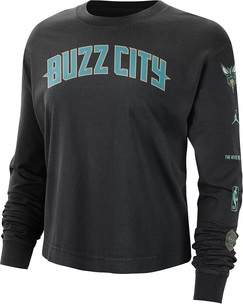 

Женская черная футболка свободного кроя с длинными рукавами Nike Charlotte Hornets 2023-24 City Edition