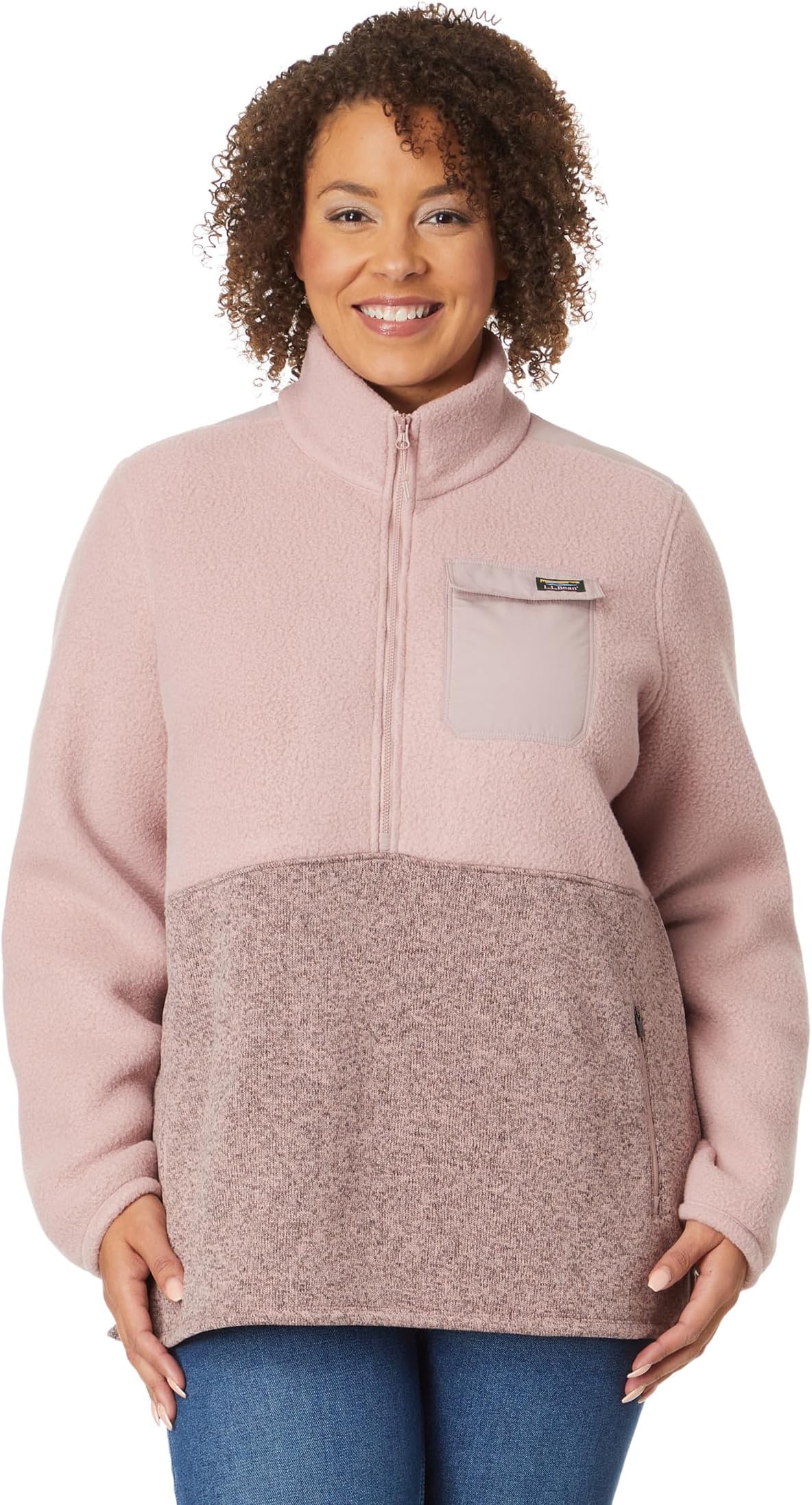Куртка Plus Size Sweater Fleece Sherpa Hybrid Color-Block L.L.Bean, цвет Tawny Rose куртка sweater fleece sherpa hybrid pullover l l bean цвет forest shade dark hunter