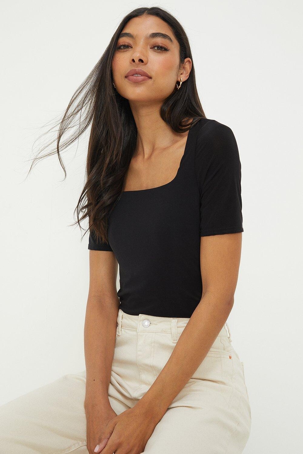 

Двухслойный топ с квадратным вырезом Dorothy Perkins, черный