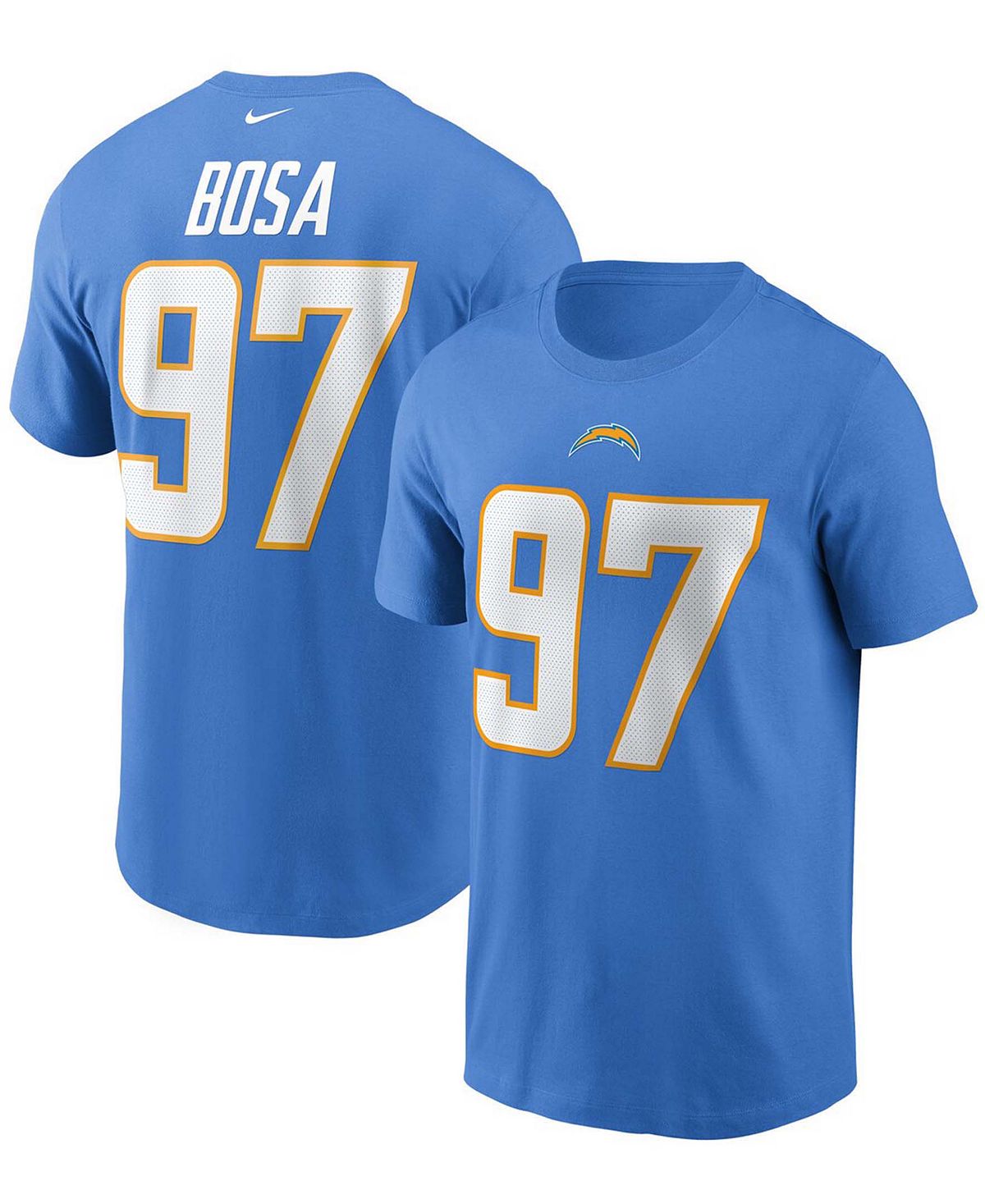 Мужская футболка Joey Bosa Powder Blue Los Angeles Chargers с именем и номером Nike