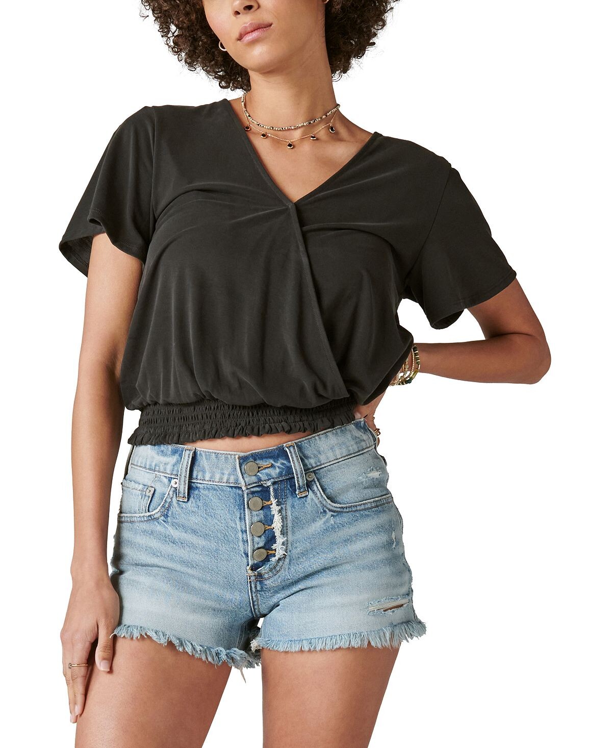 

Женский топ с короткими рукавами и воротником-стойкой Sandwash Lucky Brand