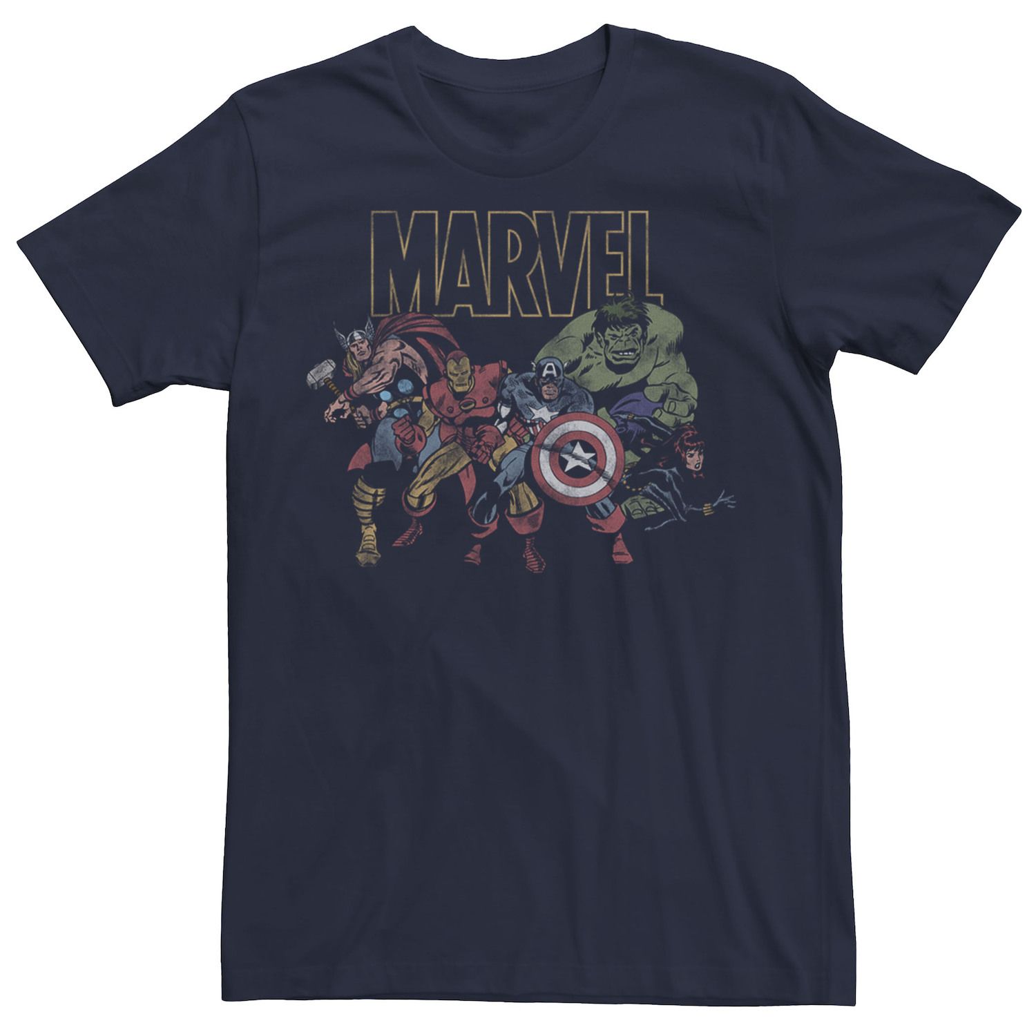 Мужская футболка с логотипом Marvel Avengers Group Action Pose Licensed Character