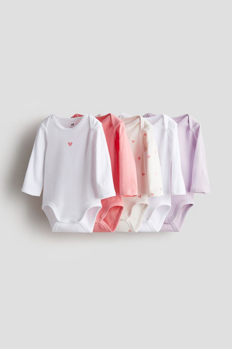 Набор из 5 боди с длинными рукавами H&M, розовый набор из 3 боди с длинными рукавами для новорожденных белый розовый