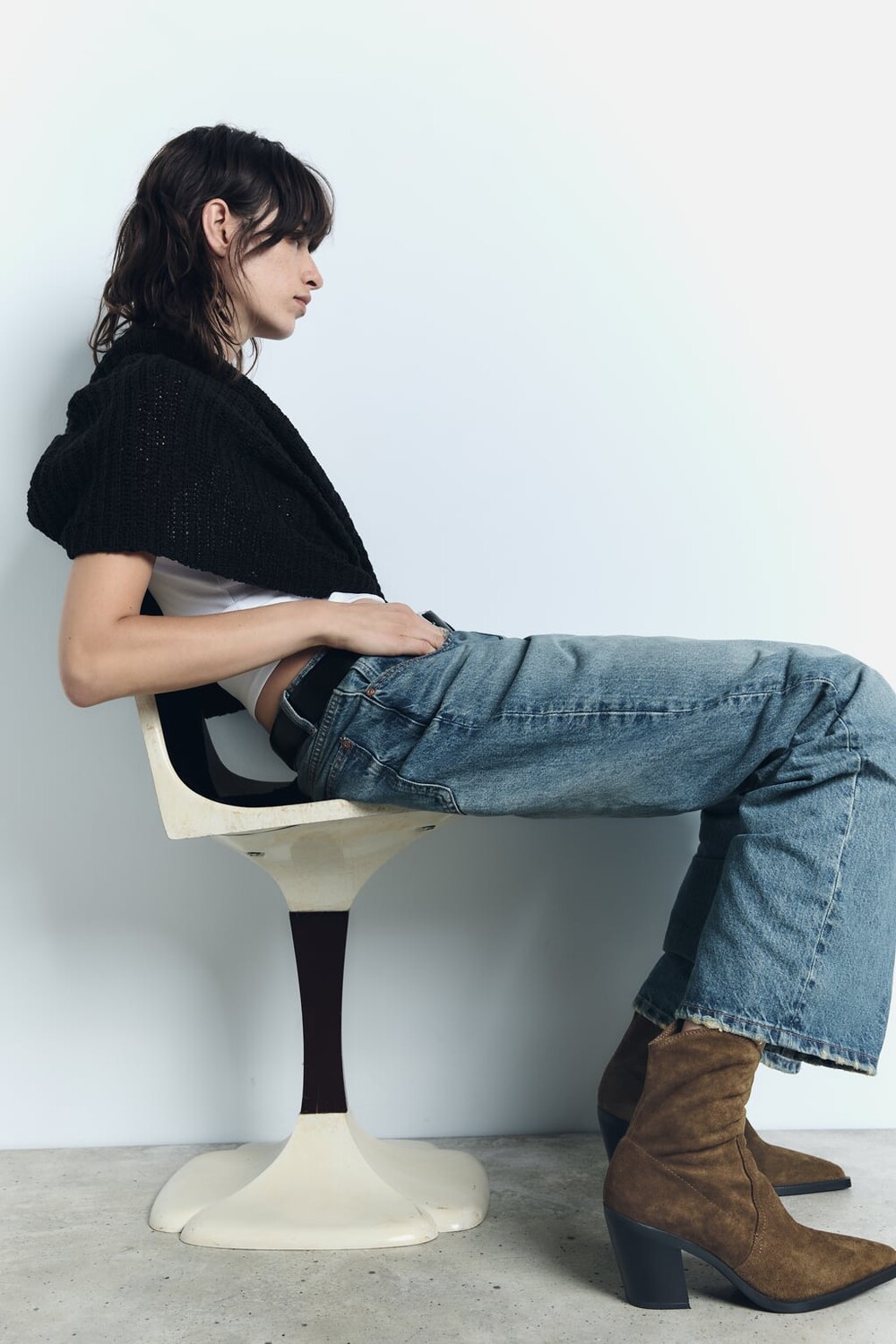 

Кожаные ботинки на ковбойском каблуке ZARA, желтый