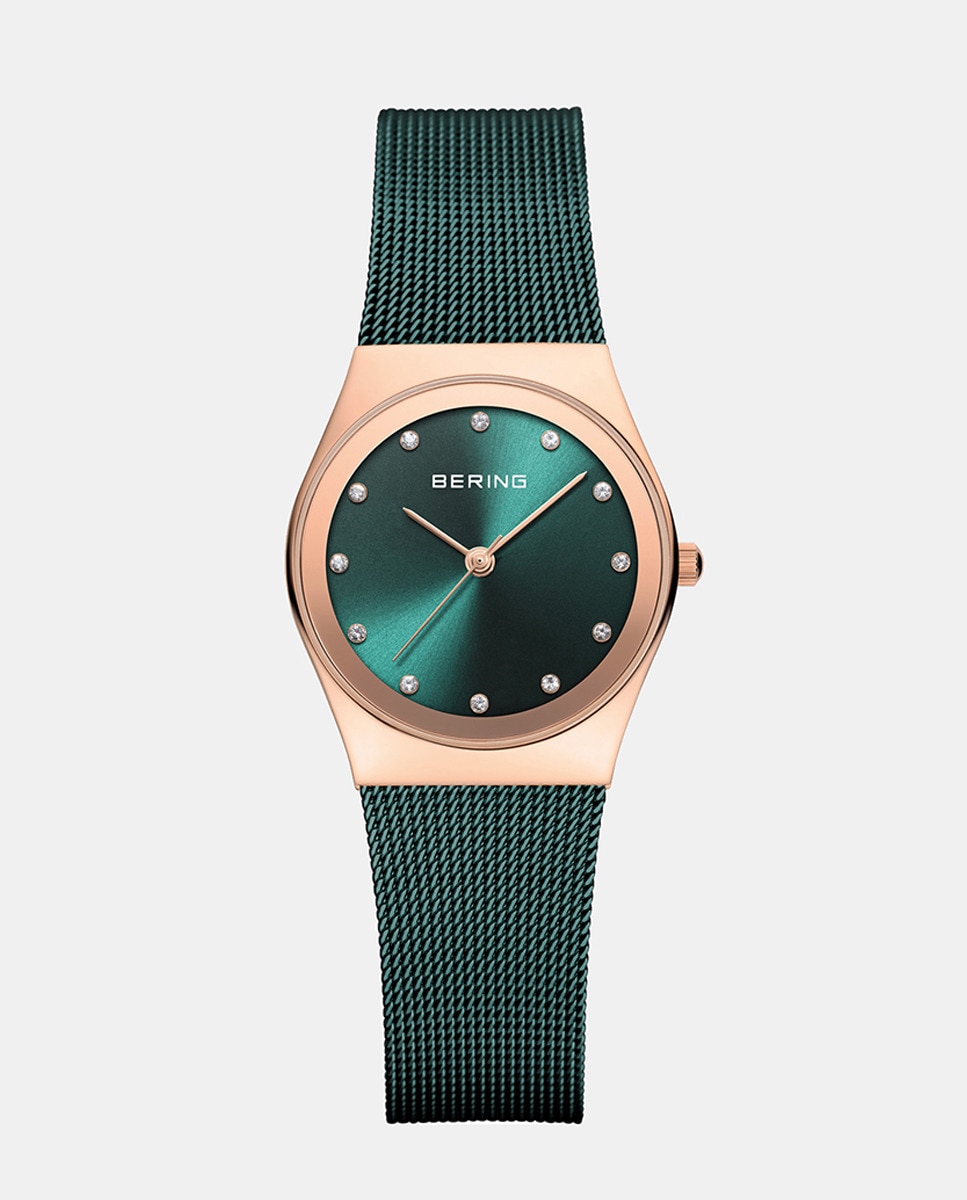 цена Классические женские часы 12927-868 со стальной сеткой Bering, зеленый