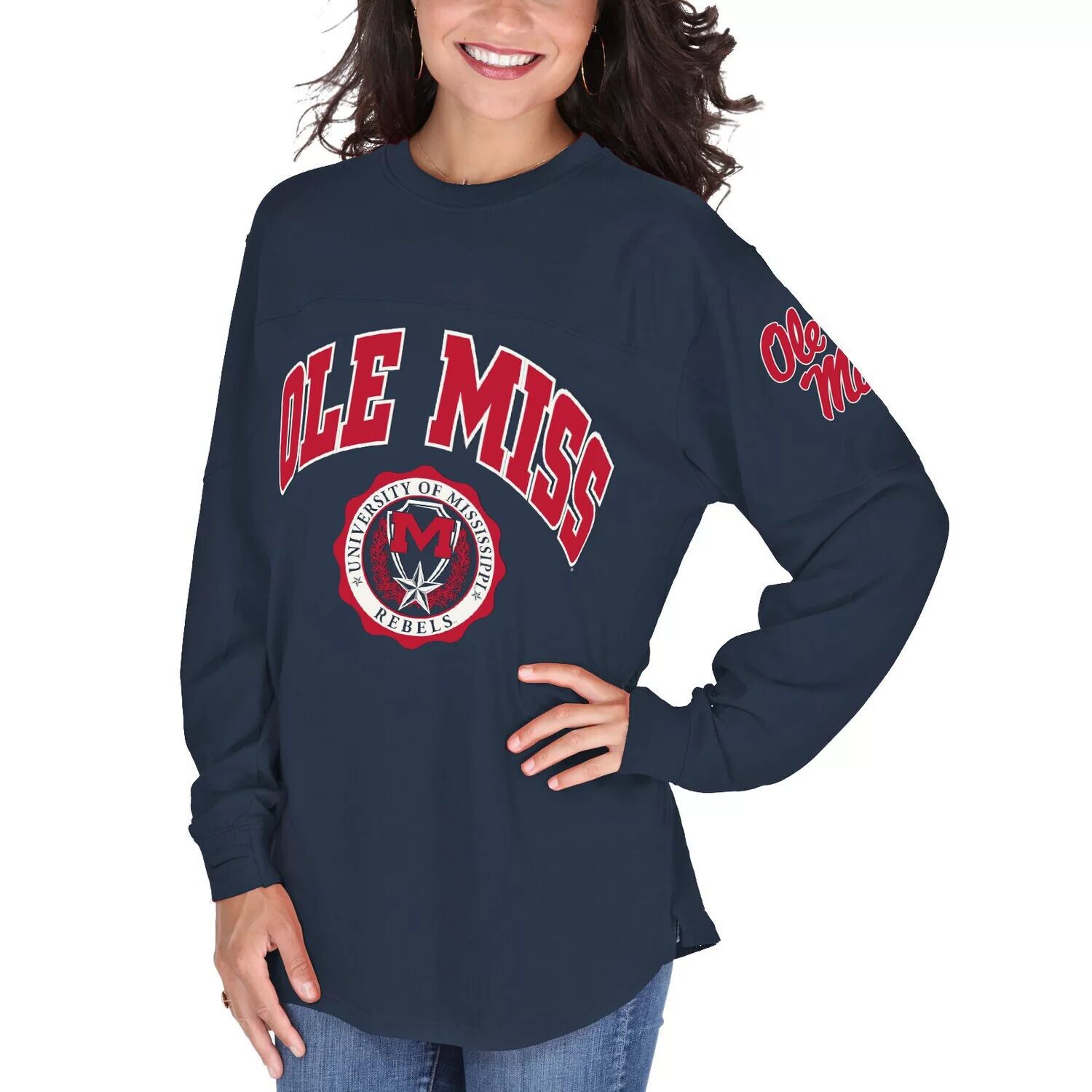 

Женская темно-синяя футболка с длинным рукавом Ole Miss Rebels Edith, Синий