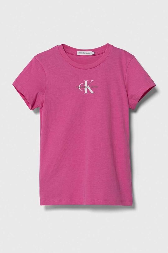 

Детская хлопковая футболка Calvin Klein Jeans, розовый