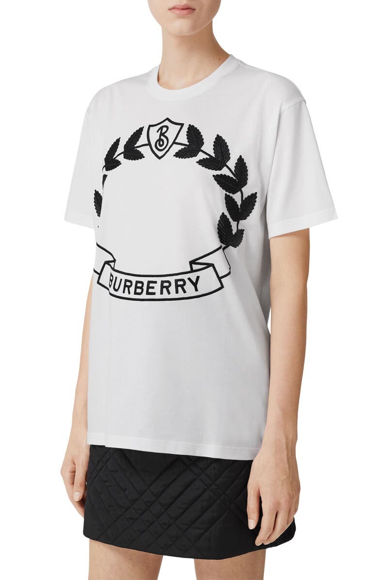 

Хлопковая футболка с вышивкой Crest BURBERRY, белый