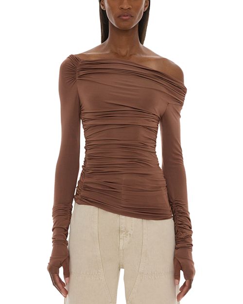 

Топ на одно плечо со сборками Helmut Lang, цвет Brown