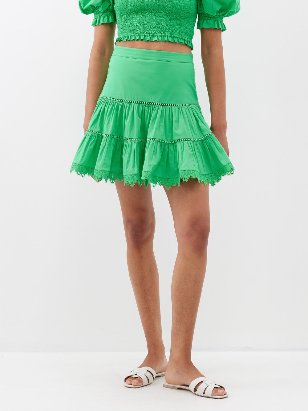 ярусное платье clemence из смесового хлопка charo ruiz черный Хлопковая мини-юбка argy с кружевной отделкой Charo Ruiz, зеленый