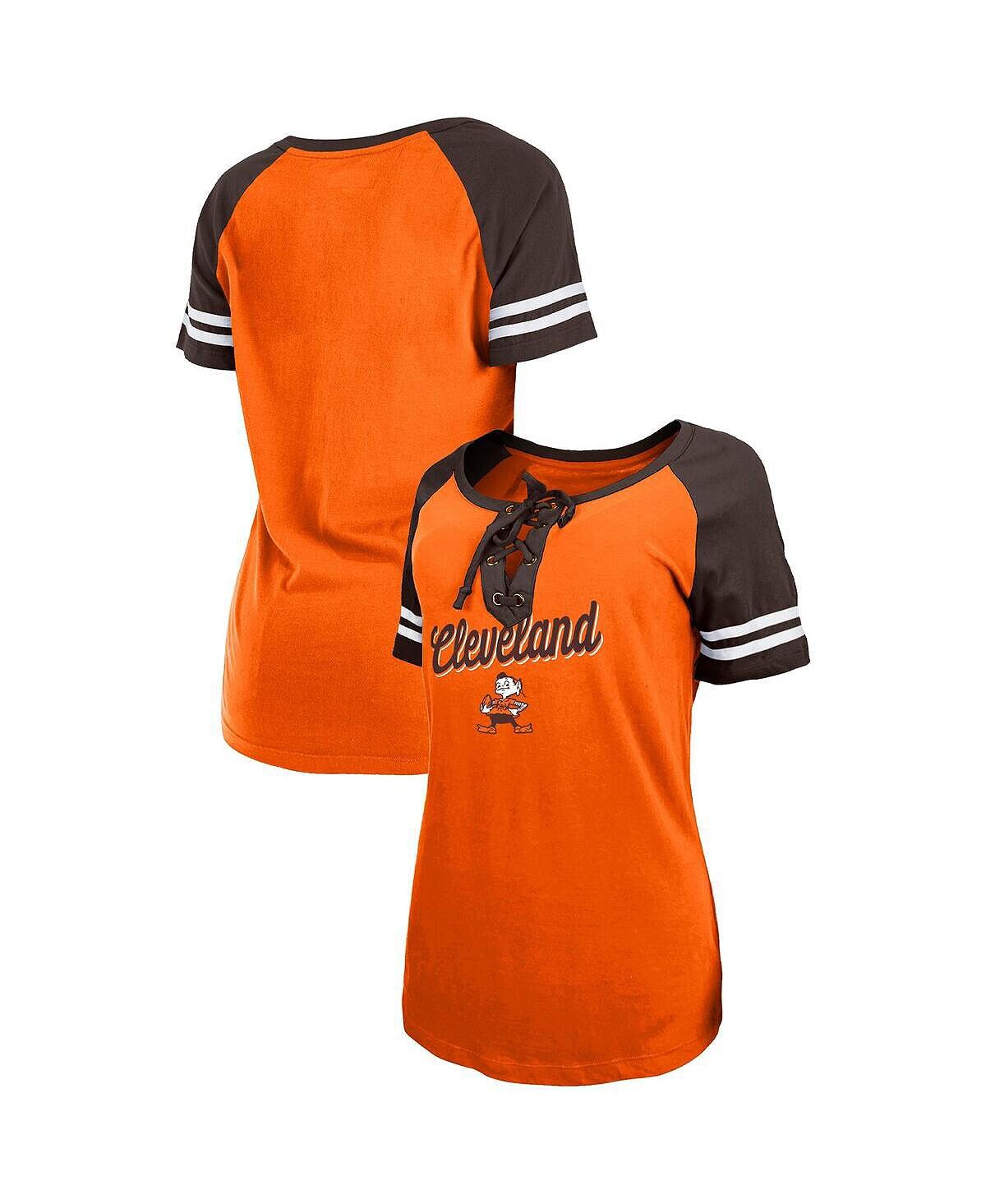 

Женская оранжево-коричневая футболка реглан на шнуровке Cleveland Browns Legacy New Era, Оранжевый