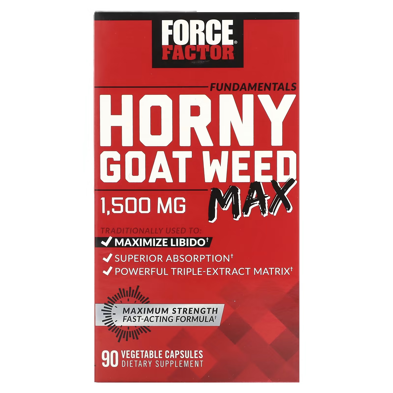 Force Factor Fundamentals Horny Goat Weed Макс. 1500 мг, 90 растительных капсул (500 мг на капсулу) force factor fundamentals horny goat weed маракуйя 90 жевательных таблеток