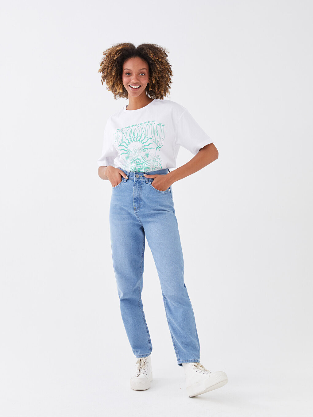 

Женские джинсовые брюки с высокой талией для мамы LCW Jeans, открытое индиго родео