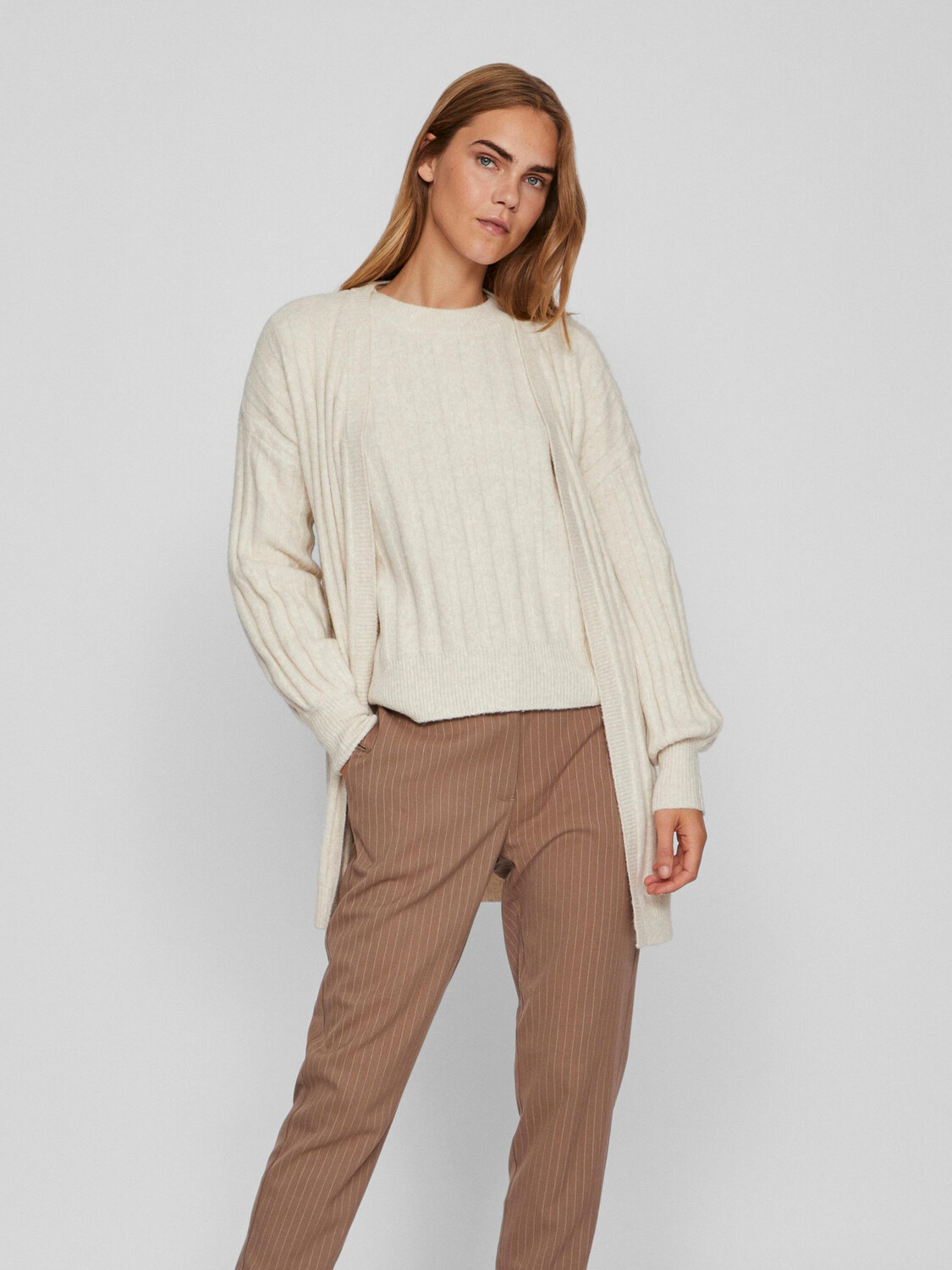 

Кардиган Vila Strickjacke Lang Ripp Basic VITYCIA, натуральный