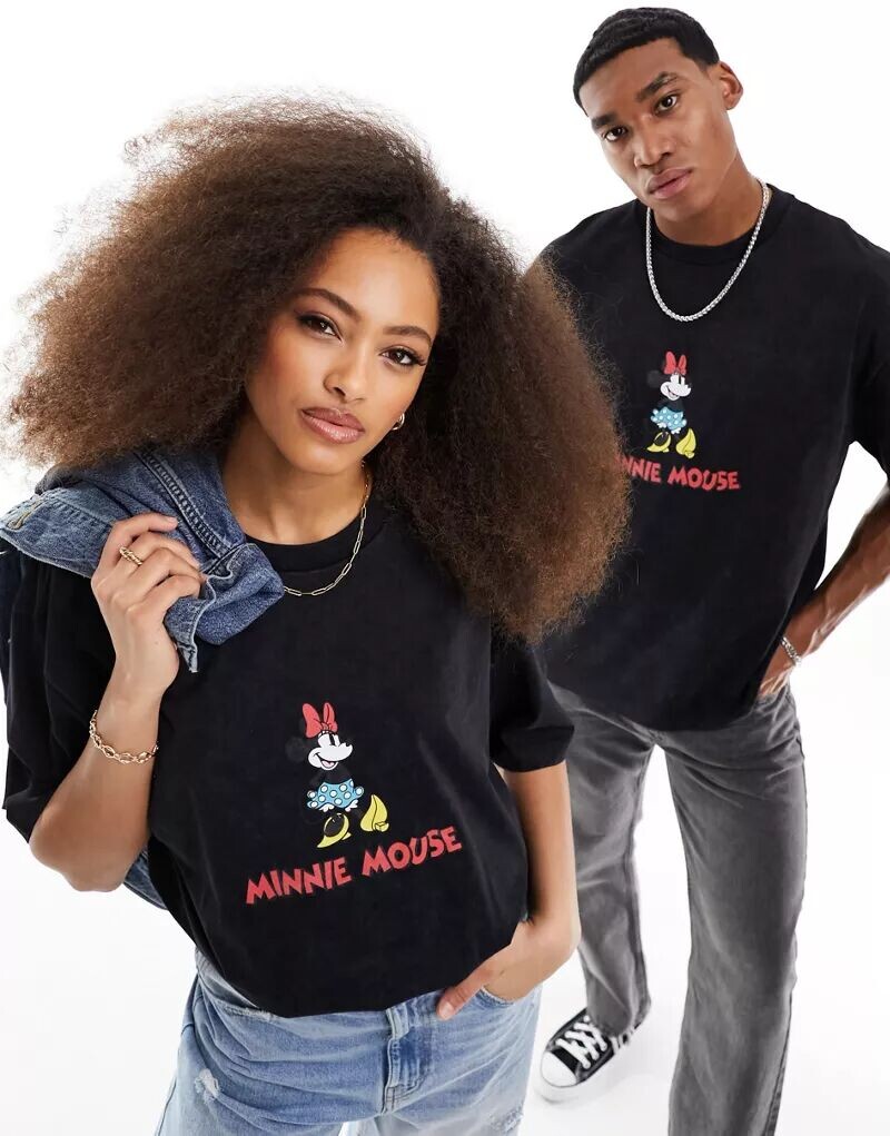 

Черная футболка оверсайз унисекс с принтом Минни Маус ASOS Design Disney