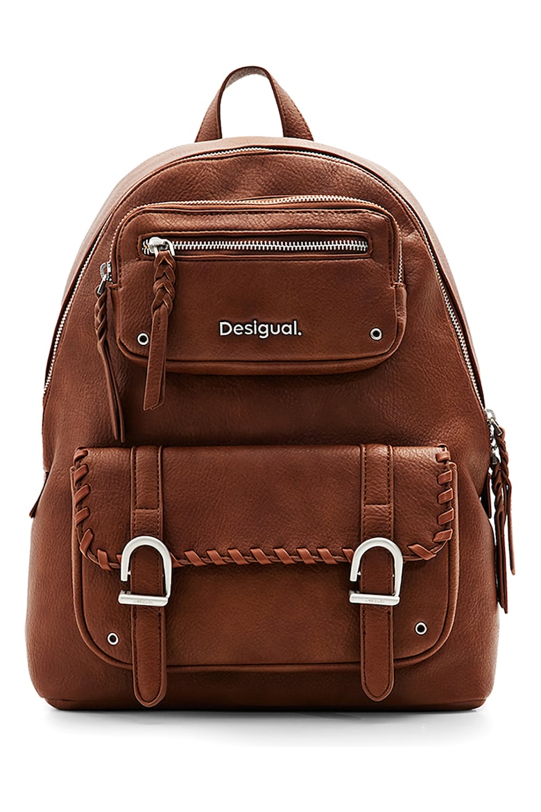 Рюкзак из экокожи с карманом на клапане Desigual, коричневый