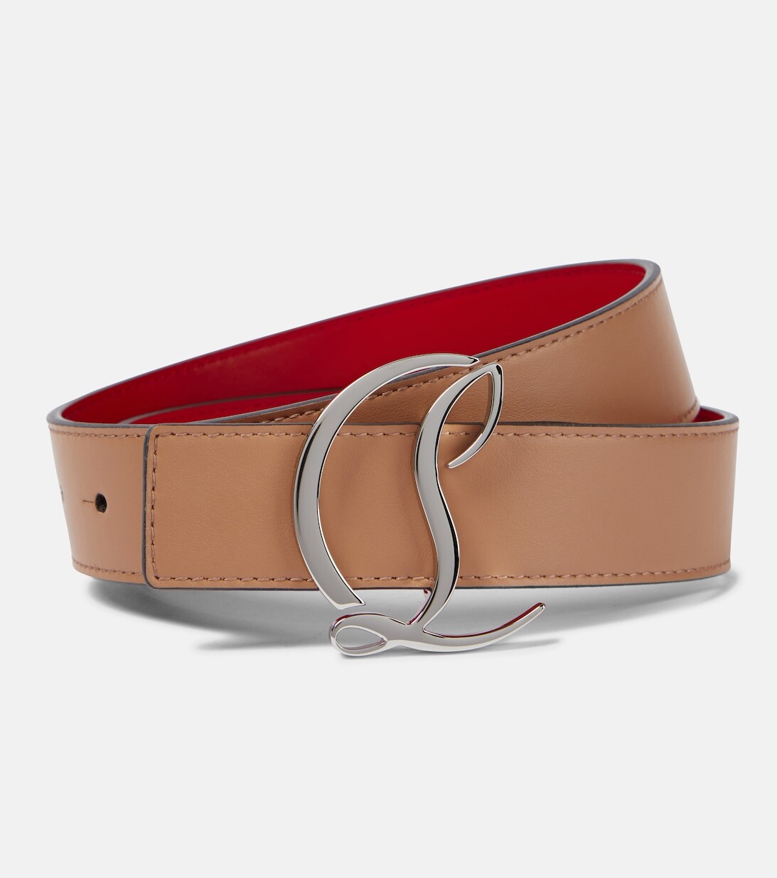 

Кожаный ремень с логотипом Christian Louboutin, бежевый
