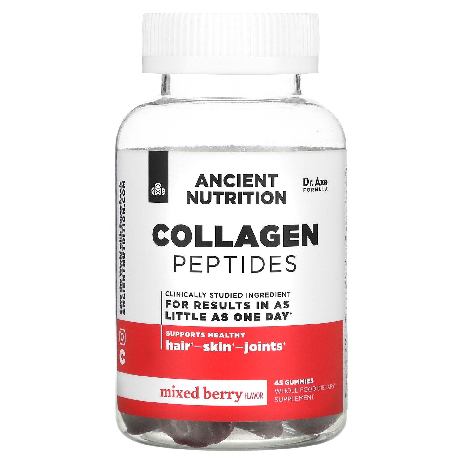 

Collagen Peptides, Mixed Berry, 45 Gummies, Dr. Axe / Ancient Nutrition