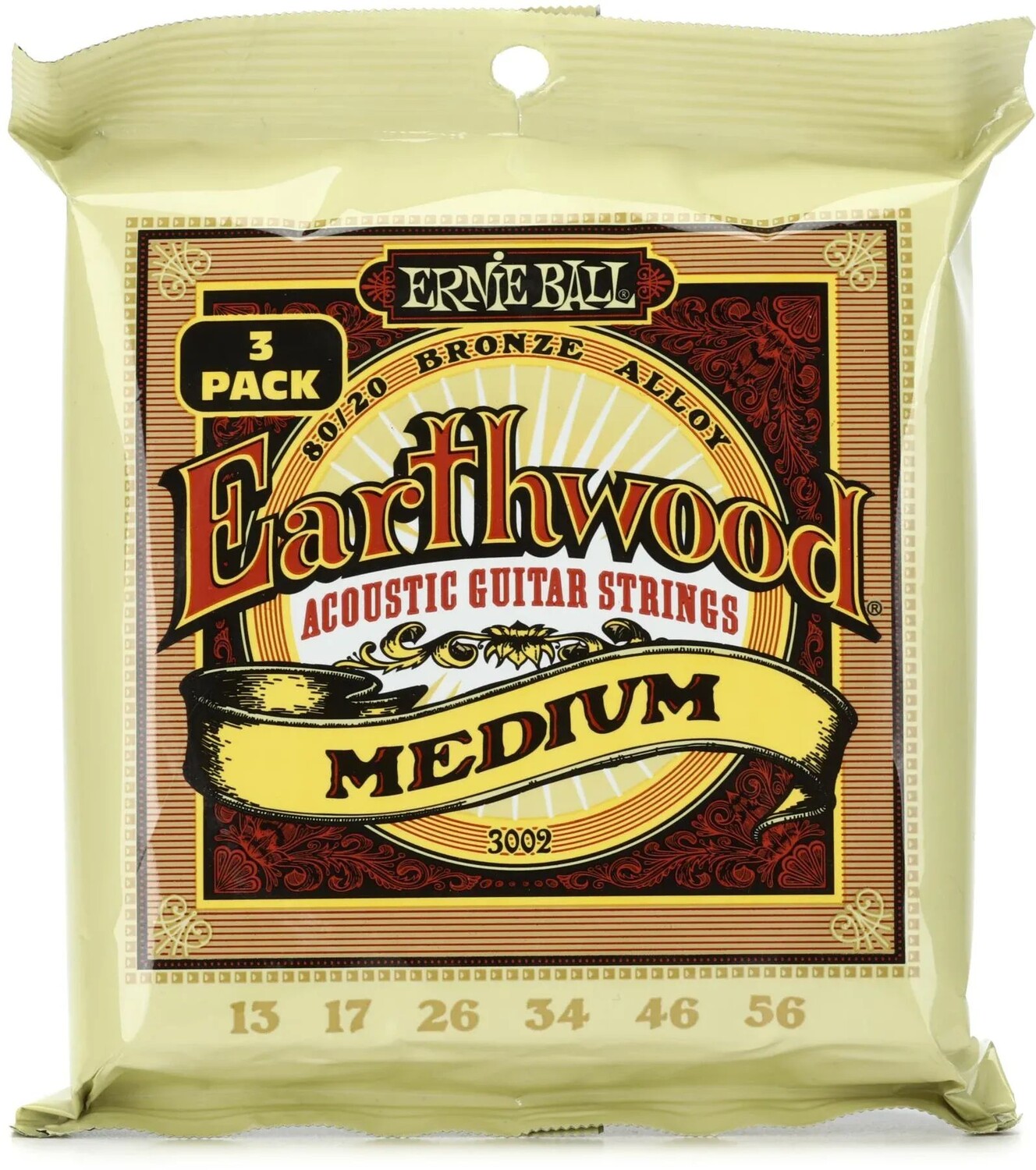 

Струны для акустической гитары Ernie Ball 3002 Earthwood 80/20, бронза — .013-.056 Medium Factory (3 шт.)