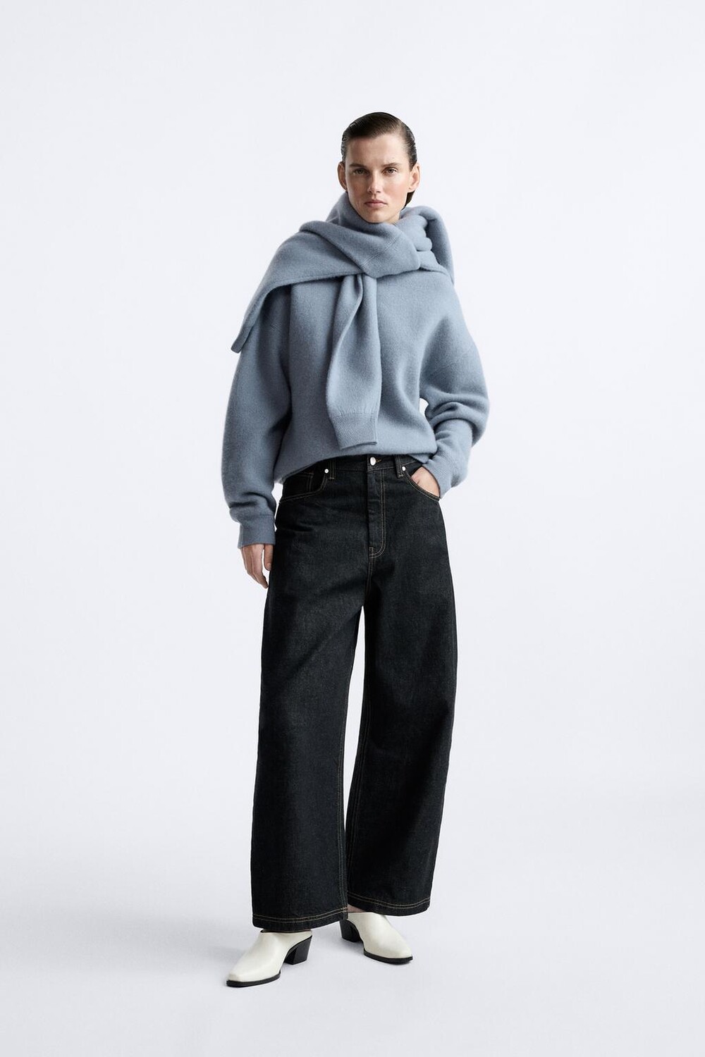 

Свитшот из кашемира x studio nicholson ZARA, серо-голубой, Синий