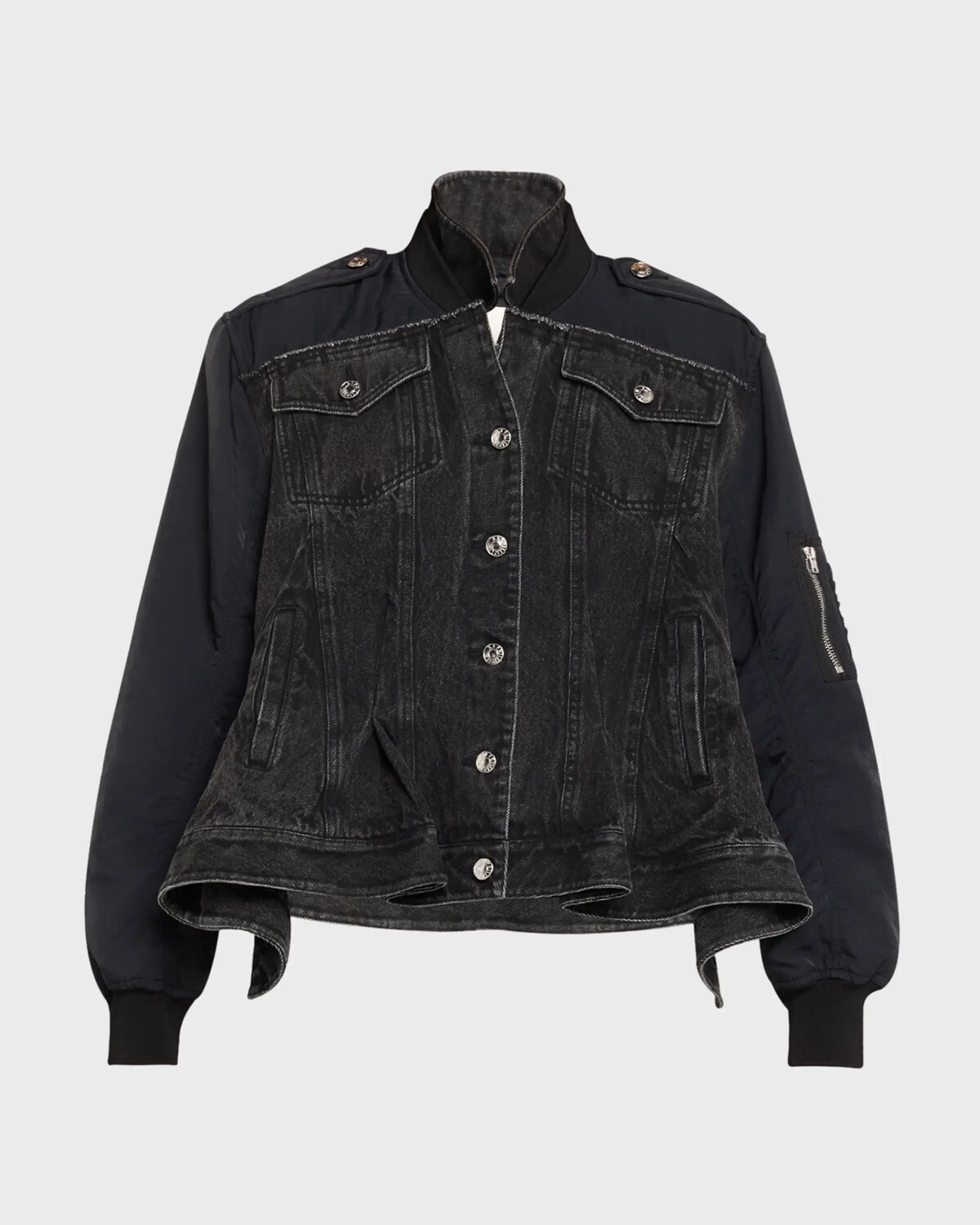 

Комбинированная джинсовая летная куртка 3.1 Phillip Lim, цвет Washed Blk