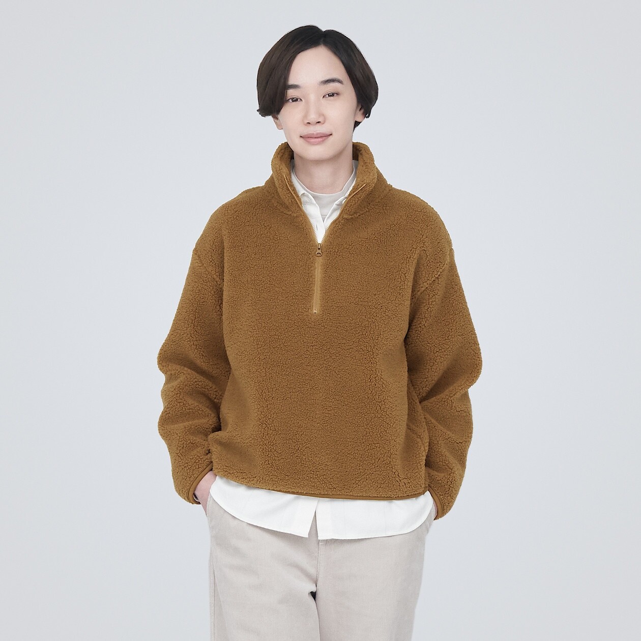 

Флисовый пуловер Boa на полумолнии MUJI, темная горчица