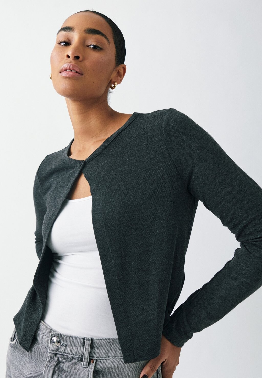 

Кардиган One Button Gina Tricot, цвет dk grey melange