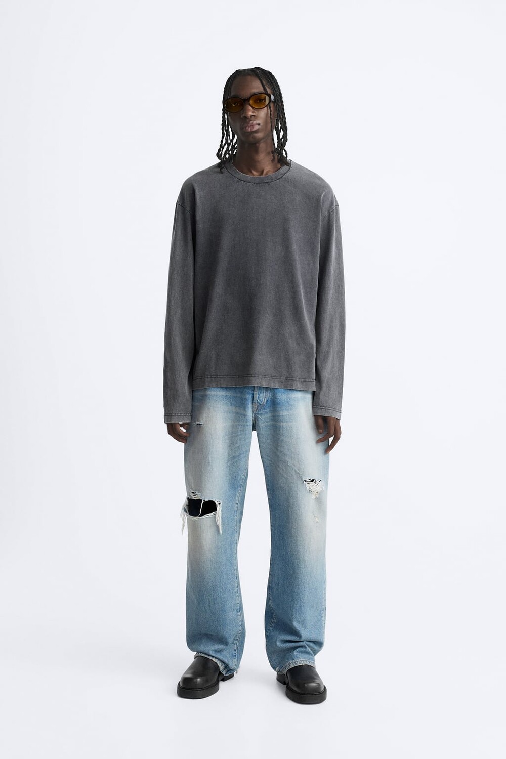 

Топ с длинными рукавами ZARA, антрацитовый серый