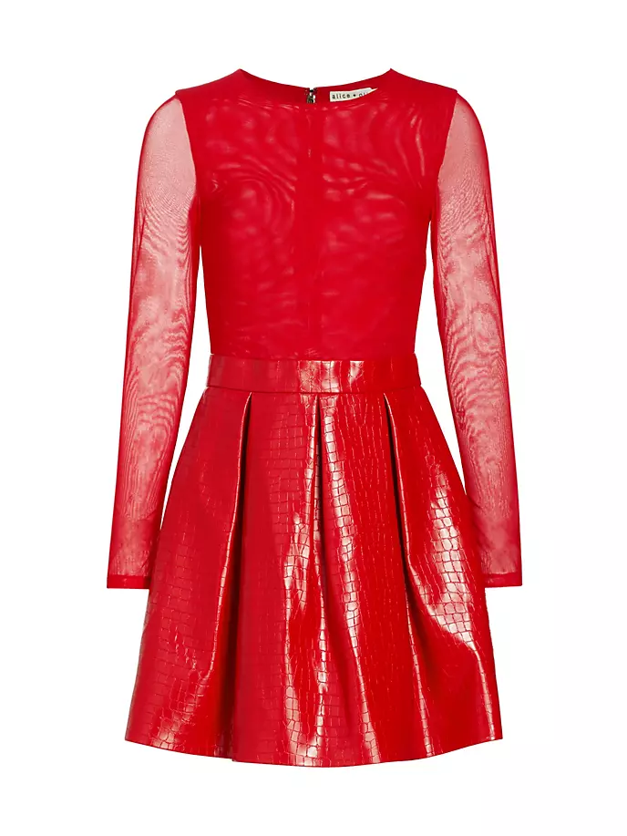 цена Мини-платье Chara из искусственной кожи крокодила Alice + Olivia, цвет perfect ruby