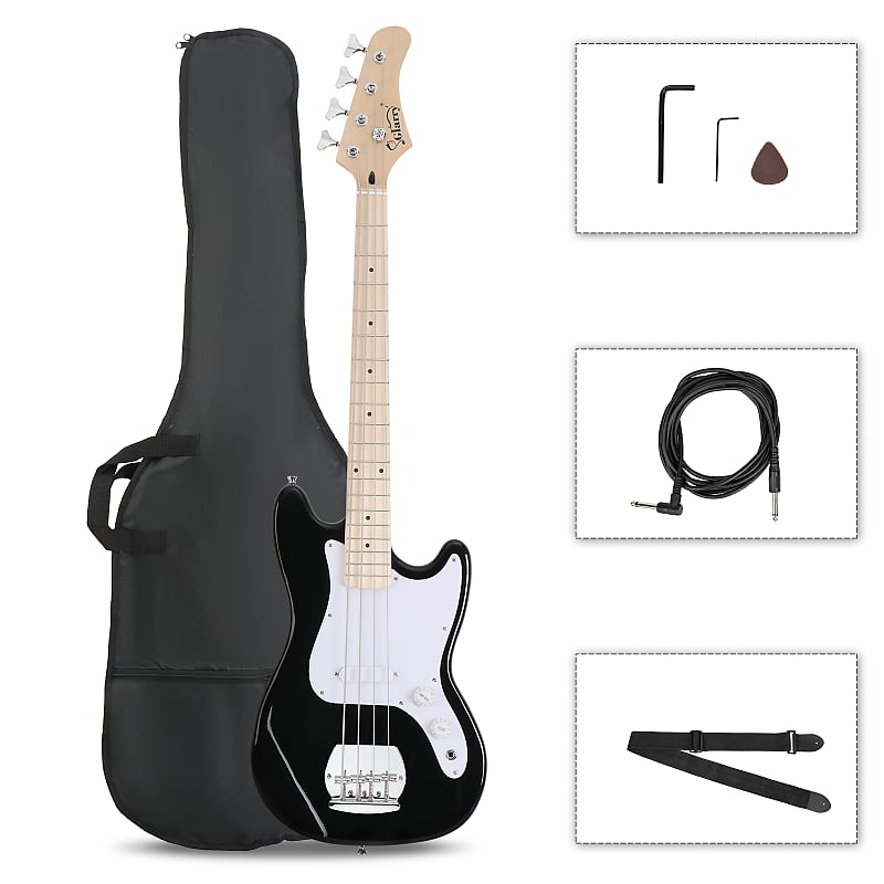 Басс гитара Glarry 4 String 30in Short Scale Thin Body GB Electric Bass Guitar with Bag Strap Connector Wrench Tool 2020s - Black