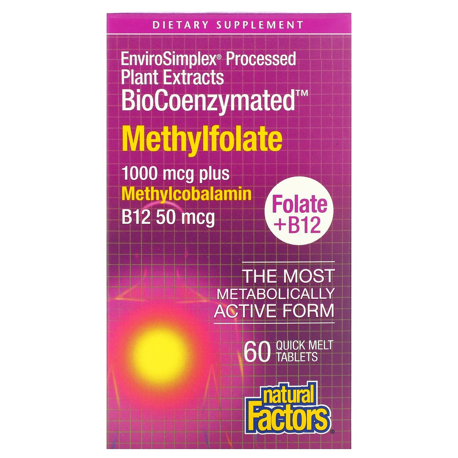 

BioCoenzymated, метилфолат, 1000 мкг, 60 быстрорастворимых таблеток, Natural Factors