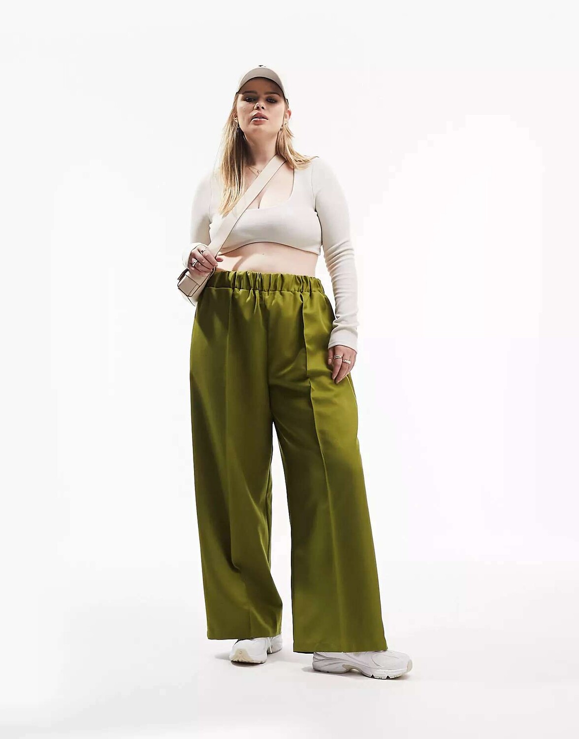 

Зеленые брюки хаки с эластичной резинкой на талии ASOS Curve, Зеленый