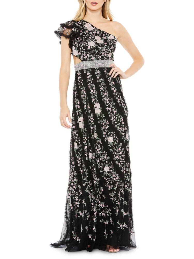 

Кружевное платье на одно плечо с цветочным принтом Mac Duggal, цвет Black Multicolor
